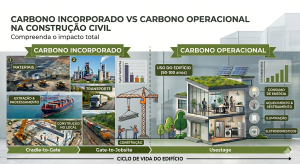 Diferença entre carbono operacional e carbono incorporado na construção civil